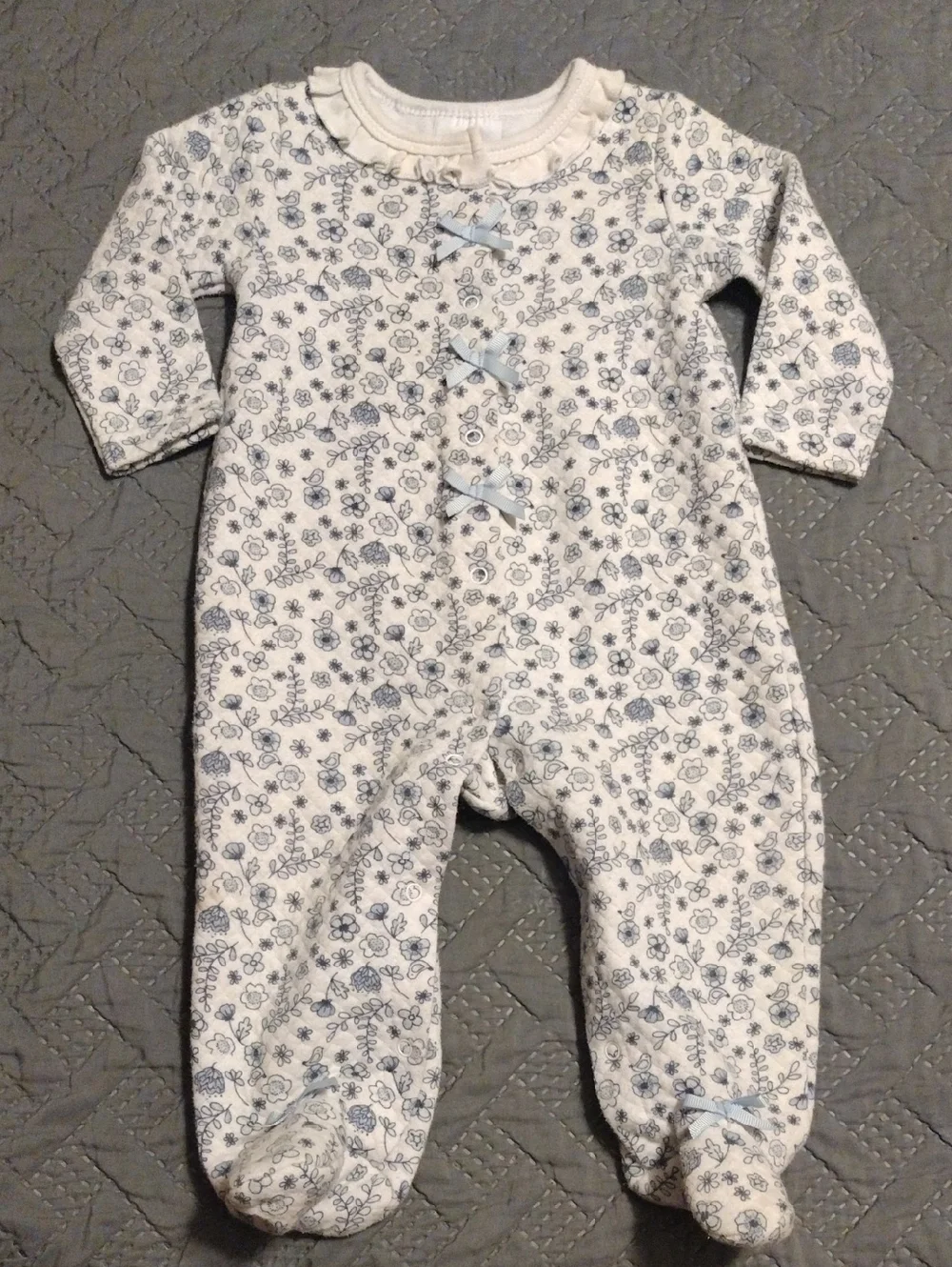 Laura Ashley Cream Footed One-Piece with Light Blue Floral Print